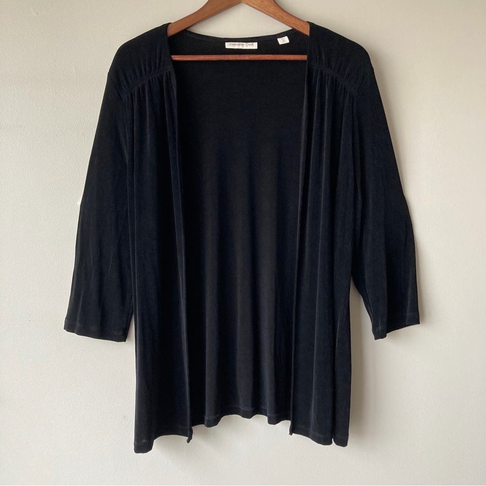 Coldwater Creek Womens Black Open Front Cardigan Ribbed 3/4 Sleeve Size M 10-12